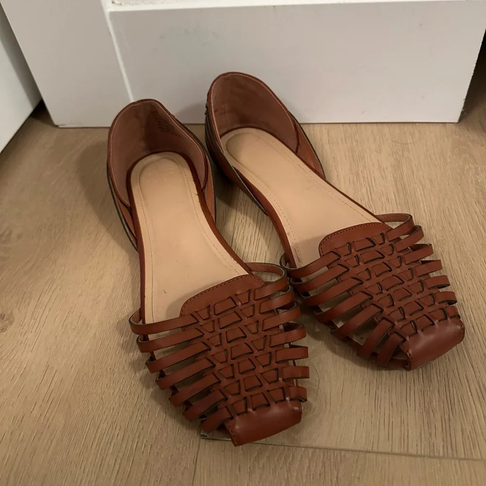 Woven Leather Flats in Cognac - Women's Casual Loafers - Picture 6 of 7